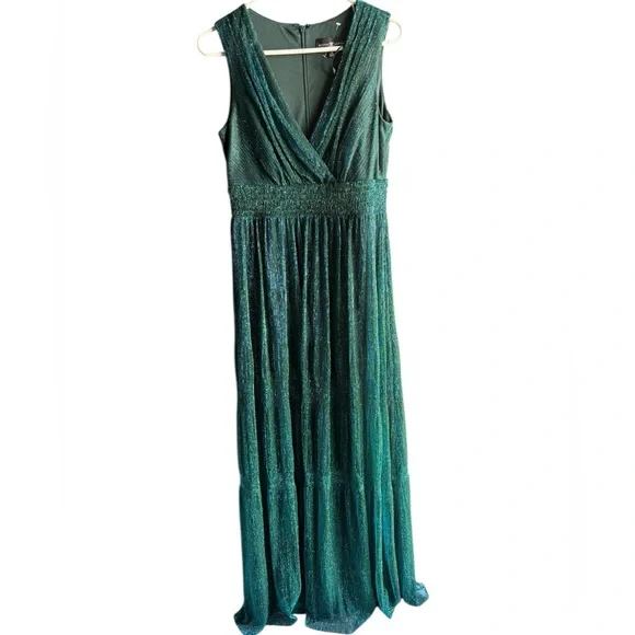 NWT Betsy and Adam long crinkle V-neck dress in color Jade Size 10 - Picture 4 of 16